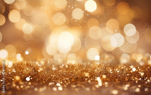 Gold defocused glitter Christmas bokeh background © somkcr