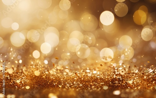 Gold defocused glitter Christmas bokeh effect background