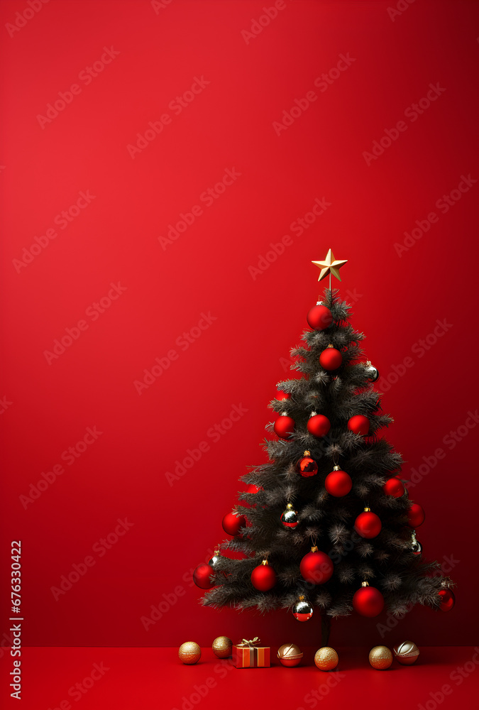 Elegant Christmas Tree on Red Background Elegant Christmas Tree on Red Background