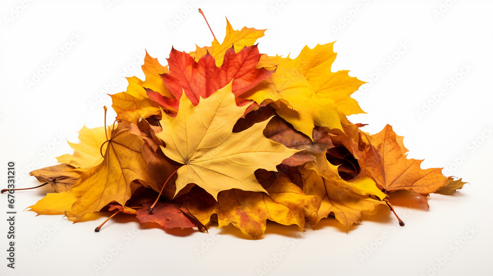 A mound of yellow leaves on a white background A mound of yellow leaves on a white background