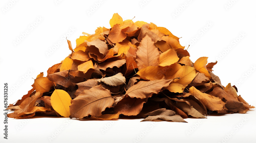A mound of yellow leaves on a white background A mound of yellow leaves on a white background