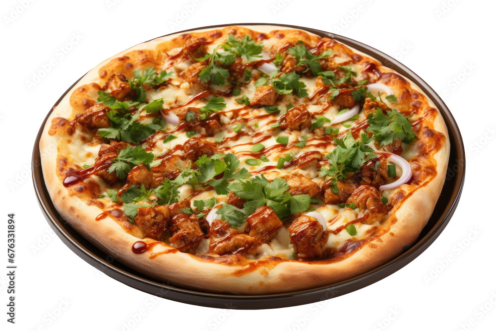 Сhicken pizza on transparent background. Isolated png. Generative AI