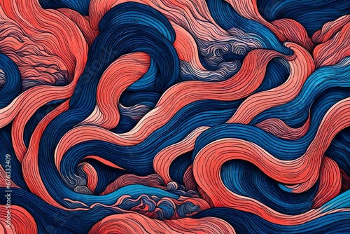 Vibrant coral and indigo waves converging in a chromatic masterpiece