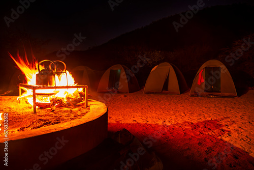 Tented Camp in the desert night scene