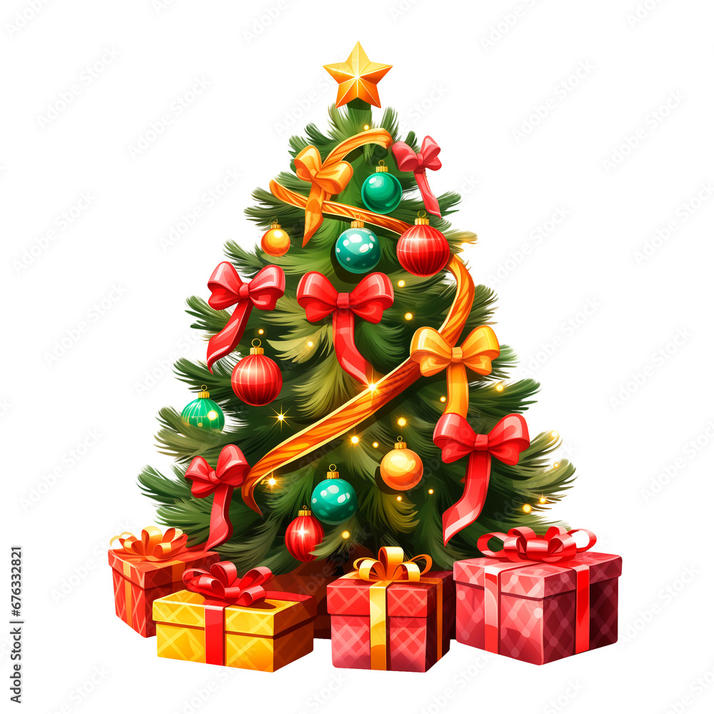 Fototapeta premium decorated christmas tree on transparent background, png