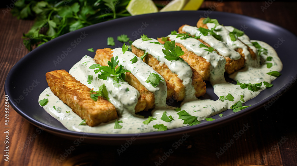 Vegan fish fingers made from soya protein