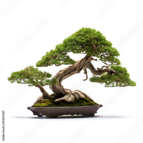 Bonsai tree, beautiful winding trunk, ornamental tree, isolated white background