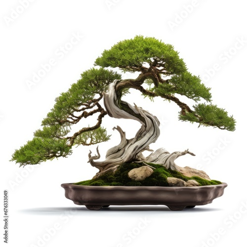 Bonsai tree, beautiful winding trunk, ornamental tree, isolated white background photo