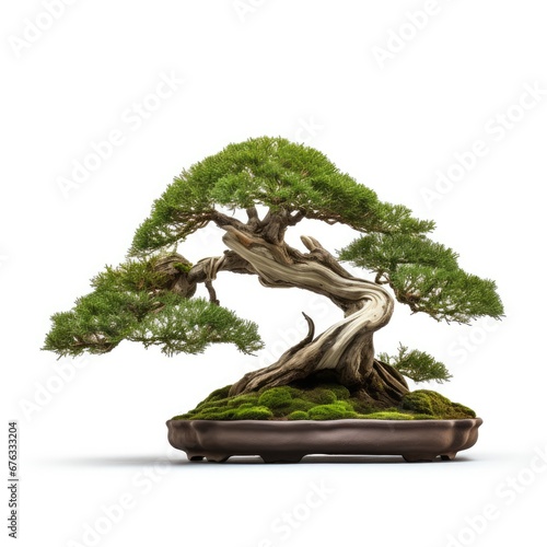 Bonsai tree  beautiful winding trunk  ornamental tree  isolated white background