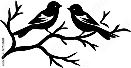 Birds on branch tree silhouette in black color. Vector template for tattoo or laser cutting. © StocknPicture