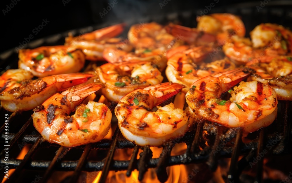 Grilled shrimp cooked on a charcoal grill Just right and delicious. Grilled shrimp cooked on a charcoal grill Just right and delicious.