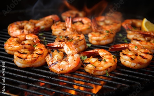 Grilled shrimp cooked on a charcoal grill Just right and delicious.