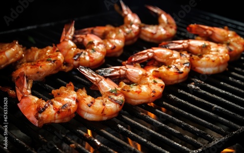 Grilled shrimp cooked on a charcoal grill Just right and delicious.