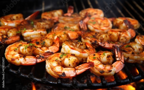 Grilled shrimp cooked on a charcoal grill Just right and delicious.