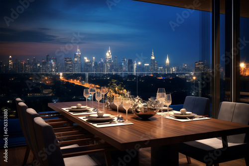 Dinner night with city view nobody - AI generated Image