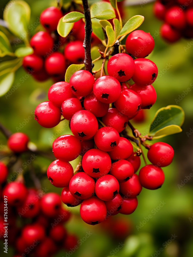 Ripe red cranberries growing on a bush, blurred background Ripe red cranberries growing on a bush, blurred background
