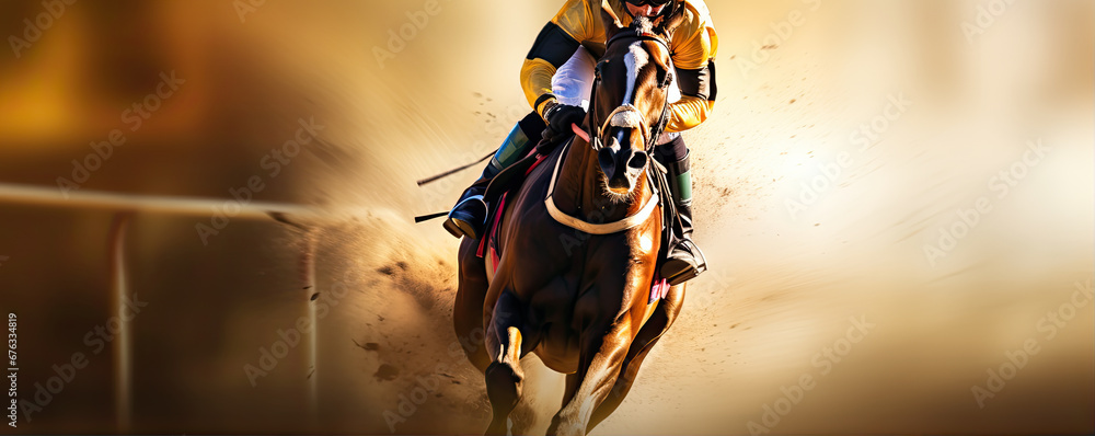 Jokey on horse on racing competition. copy space for text. Jokey on horse on racing competition. copy space for text.