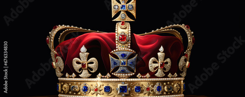 Royality kings crown in palace room background. photo