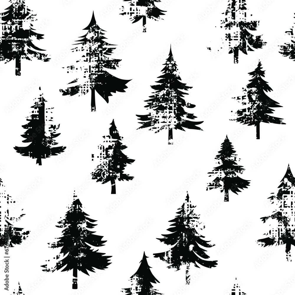 Fototapeta premium Grange winter background, seamless pattern, Christmas trees, vector design