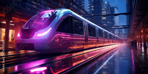 Ultra-High-Definition Image of Futuristic Electric Subway Driving in the Cityscape