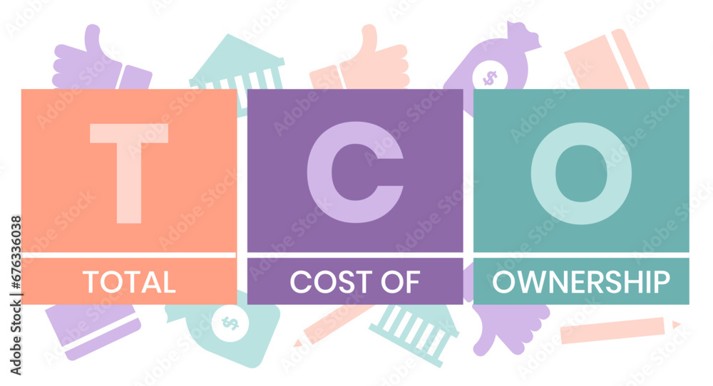 TCO - Total Cost of Ownership acronym. business concept background. vector illustration concept with keywords and icons. lettering illustration with icons for web banner, flyer TCO - Total Cost of Ownership acronym. business concept background. vector illustration concept with keywords and icons. lettering illustration with icons for web banner, flyer