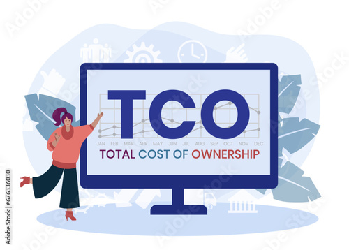 TCO - Total Cost of Ownership acronym. business concept background. vector illustration concept with keywords and icons. lettering illustration with icons for web banner, flyer
