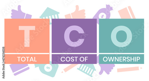 TCO - Total Cost of Ownership acronym. business concept background. vector illustration concept with keywords and icons. lettering illustration with icons for web banner, flyer photo