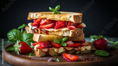 Vegan toasted sandwiches with strawberries basil