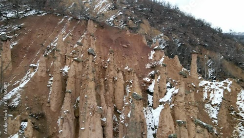 Close up shot of nature phenomenon Devil's Town, rock formations in Radan mountain in Serbia