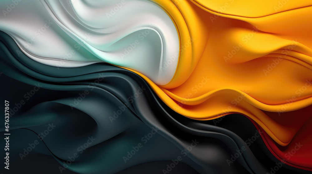 Luxurious folds of blue and golden yellow satin. Silky yellow and blue fabric waves Luxurious folds of blue and golden yellow satin. Silky yellow and blue fabric waves