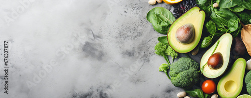 Vegetarian vegan healthy ingredients and green smoot photo