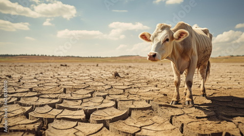 a thin cow on parched ground symbolizing the harsh reality of water scarcity in third-world countries. photo