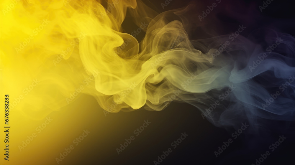 Fototapeta premium Whispy yellow smoke waves on a deep golden background, yellow smoke waves