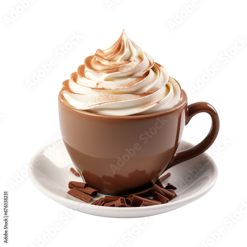 cup of hot coffee with whipped cream isolated on transparent background Remove png, Clipping Path