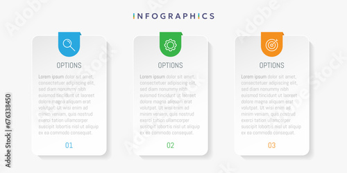 Modern business infographic template with 3 options or steps icons.