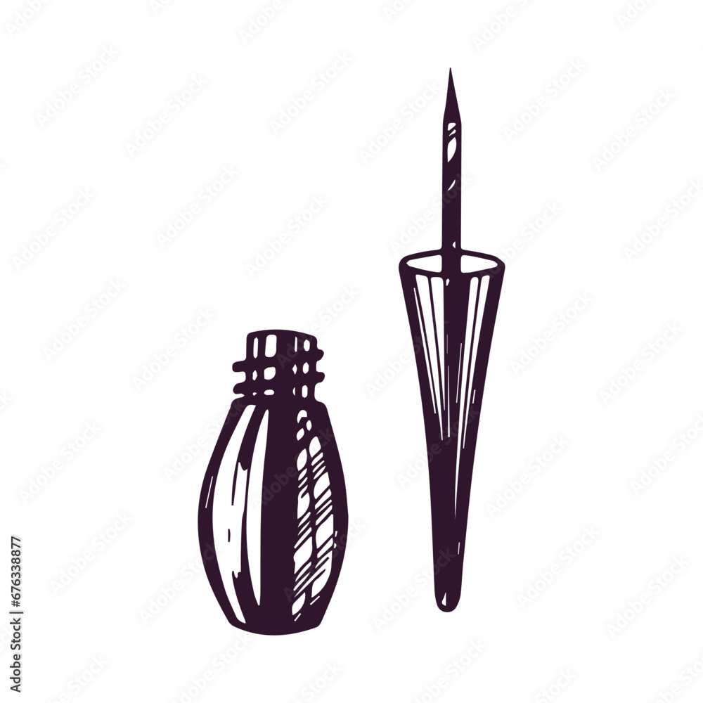 Hand-drawn liquid eyeliner, beauty cosmetic element, self care. Illustration for beauty salon, cosmetic store, makeup design. Doodle sketch style. Hand-drawn liquid eyeliner, beauty cosmetic element, self care. Illustration for beauty salon, cosmetic store, makeup design. Doodle sketch style.