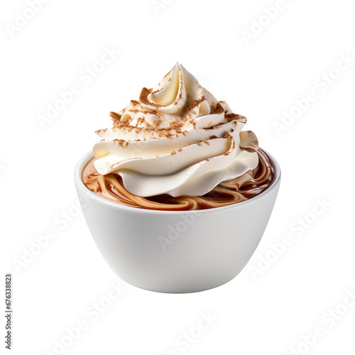 cup of hot coffee with whipped cream isolated on transparent background Remove png, Clipping Path