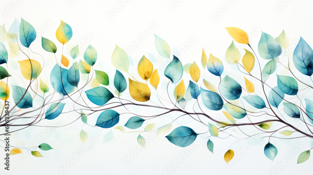 Watercolor leaves with empty space