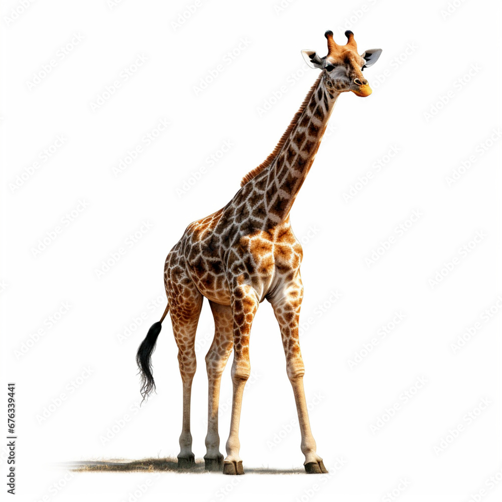 Naklejka premium A giraffe is walking on an isolated background. Genetaed AI