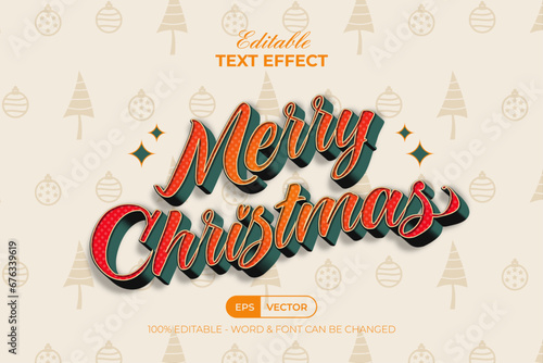 Merry Christmas Text Effect Wave Style. Editable Text Effect.