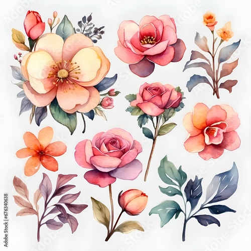 Blossoming Beauty - Watercolor Flower Illustrations Set Add a Touch of Pink Roses an Nature to Your Designs