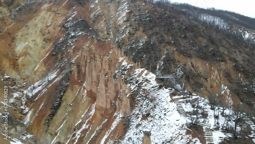 Aerial shot of nature phenomenon Devil's Town, rock formations in Radan mountain in Serbia