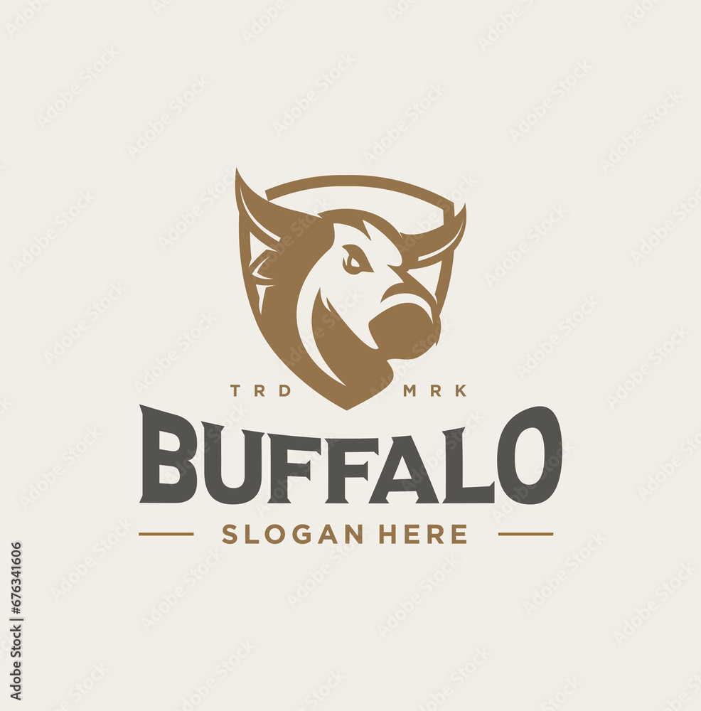 Buffalo or OX head with shield logo design modern vector illustration