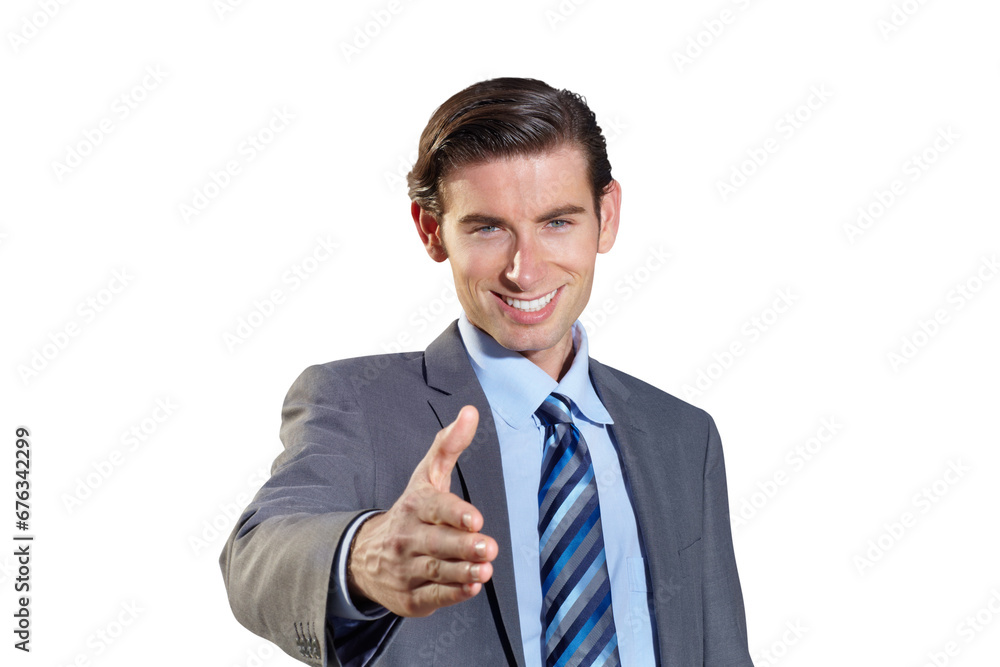 Portrait, business man and handshake for offer, deal or opportunity, hr agreement or partnership. Face, smile and professional shaking hands for introduction isolated on a transparent png background Portrait, business man and handshake for offer, deal or opportunity, hr agreement or partnership. Face, smile and professional shaking hands for introduction isolated on a transparent png background