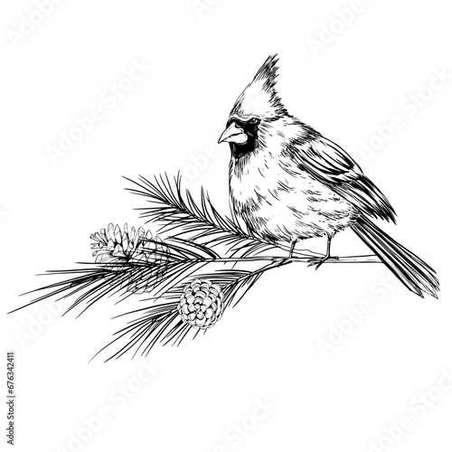 Red cardinal bird on a branch vector sketch illustration