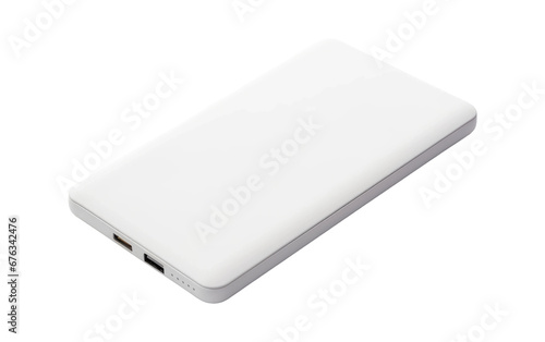 Charming White Power Bank Isolated on Transparent Background PNG.