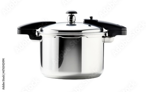 Marvelous Shiny Silver Pressure Cooker Isolated on Transparent Background PNG.