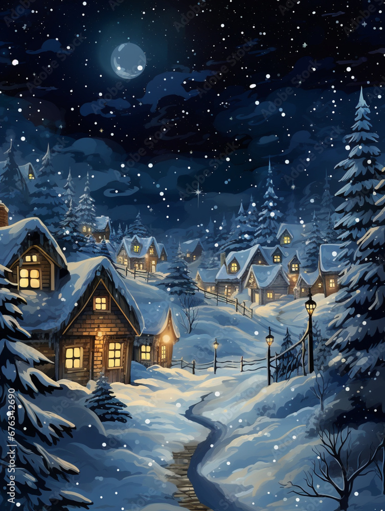 Fototapeta premium christmas tree in the snow snowing in the forest starry night xmas