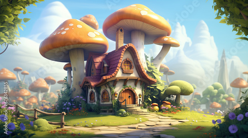 Amazing cute cartoon fairy house lanscapes. Generative AI © Fairytaely