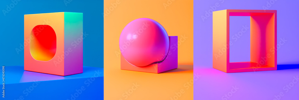 Bunte 3D Formen als Mockup für moderne und smarte Produkte oder als Hintergrund für futuristische Lösungen, Generiert mit KI Bunte 3D Formen als Mockup für moderne und smarte Produkte oder als Hintergrund für futuristische Lösungen, Generiert mit KI